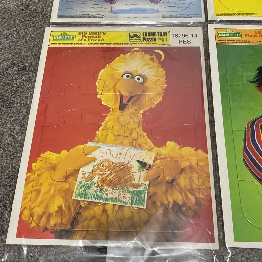 Vintage Set Sesame Street Golden Puzzles Bert Ernie Big Bird Cookie Monster 80’s